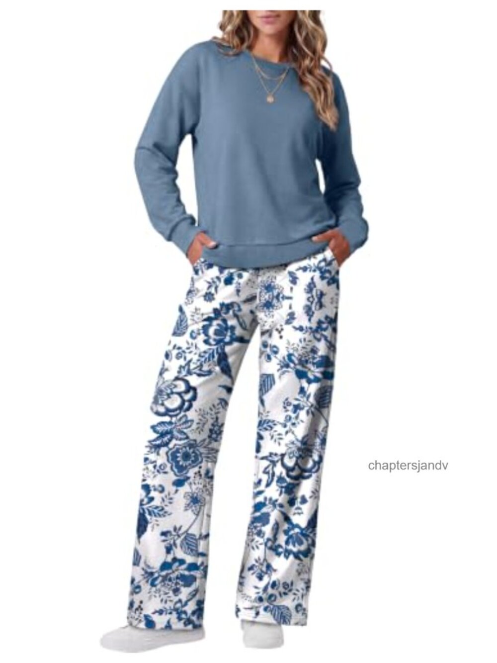 Womens Two Piece Sweatsuit Set Crewneck Long Sleeve Wide Leg Lounge Pants